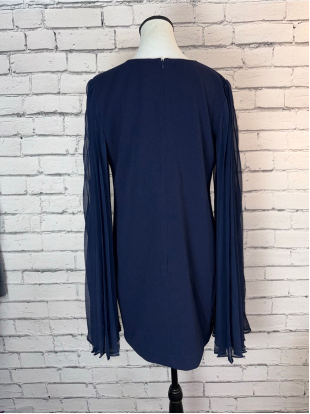 Women's Trina Turk Navy Celestina Mini Dress w/ Pleated Cape Sleeves Size 8 NEW - Picture 11 of 14